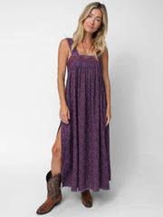 Tricia Reversible Cotton Gauze Maxi Dress - Medallion Sunburst Eggplant