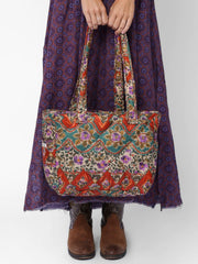 Reversible Puffy Tote Bag - Medium Brown Tuscany Border