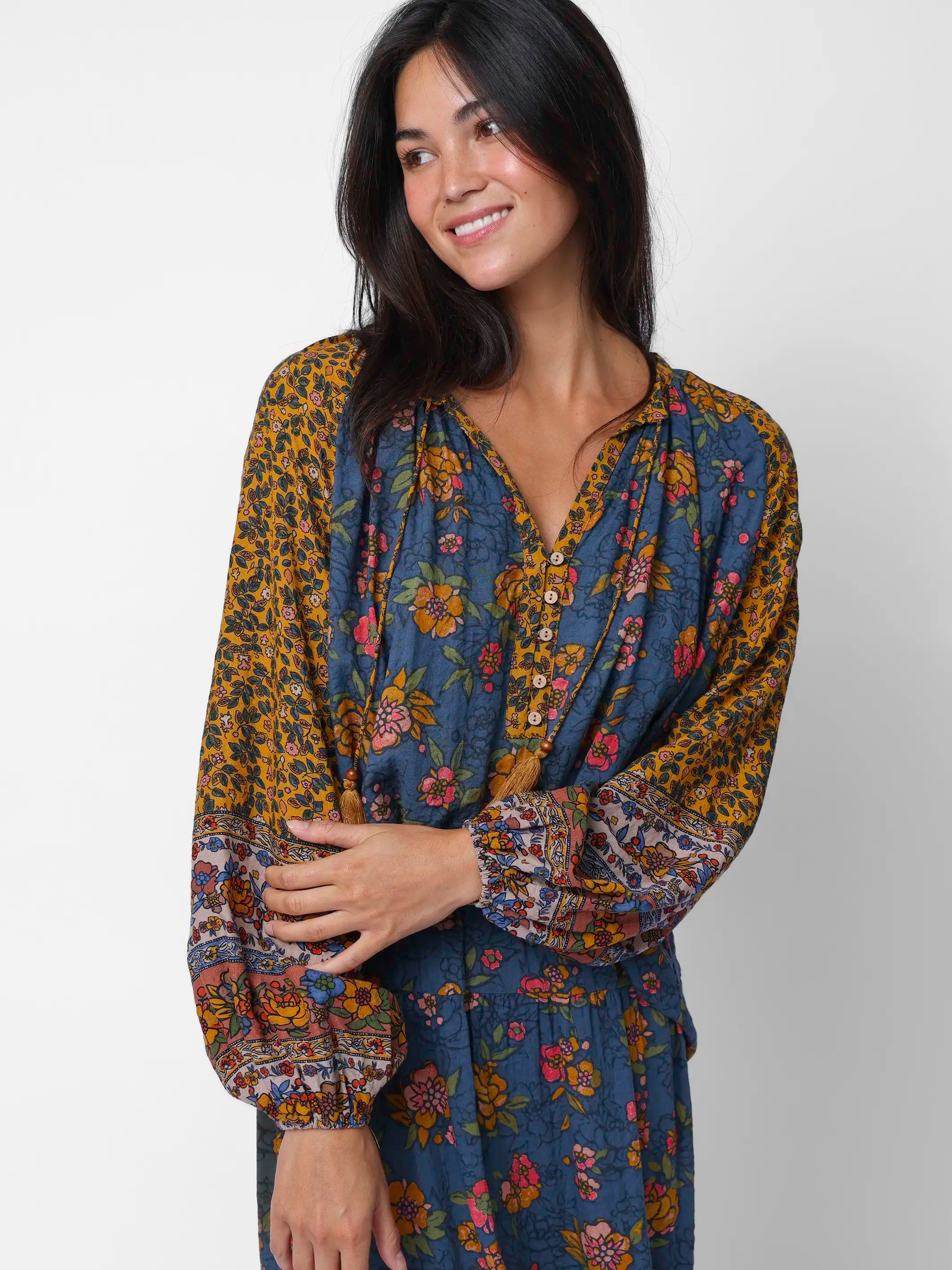Camille Tassel Top - Riviera Batik Blue