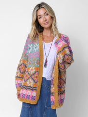 Calla Jacquard Cardigan Sweater - Cottage Daisies Gold