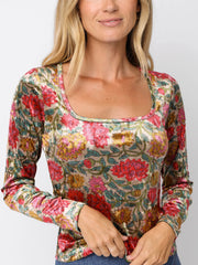 Danielle Square Neck Velvet Top - Lush Zinnias
