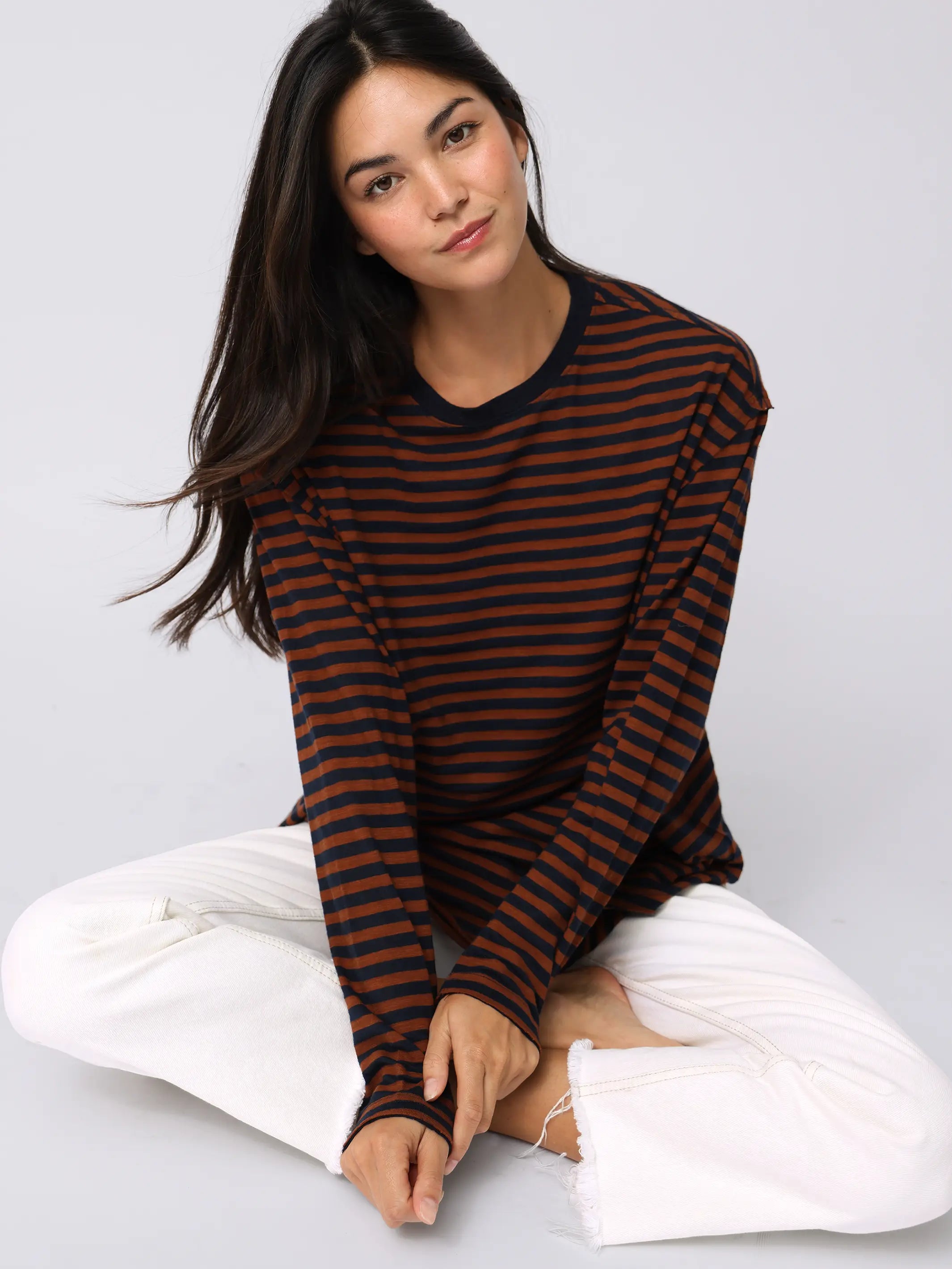 Striped Long Sleeve Take It In Cotton Tee - Autumn Night