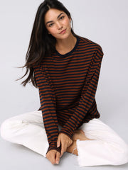 Striped Long Sleeve Take It In Cotton Tee - Autumn Night