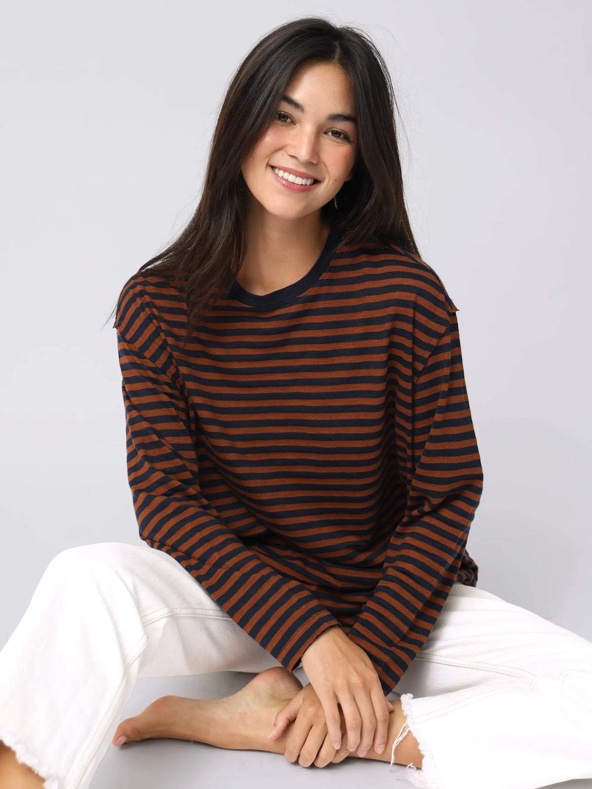 Striped Long Sleeve Take It In Cotton Tee - Autumn Night