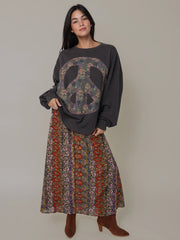 Applique Crewneck Sweatshirt - Brown Peace Sign