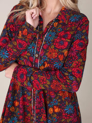 Christa Knit Cotton Mini Dress - Drawn Garden Charcoal