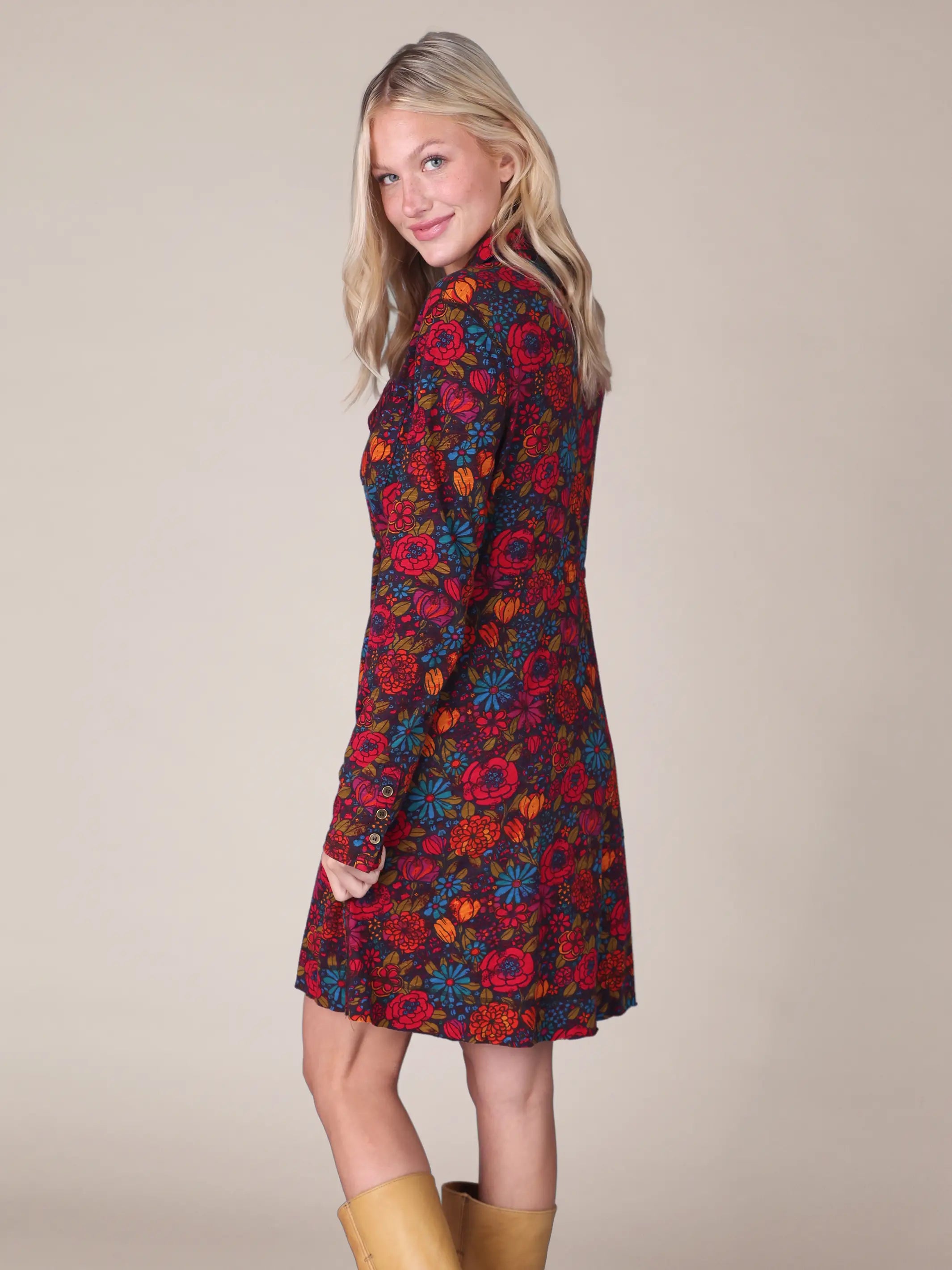 Christa Knit Cotton Mini Dress - Drawn Garden Charcoal