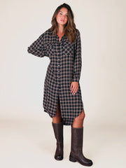 Cooper Shirt Dress - Navy Tan Plaid