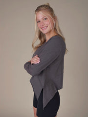 Too Perfect Long Sleeve Cotton Tee - Charcoal