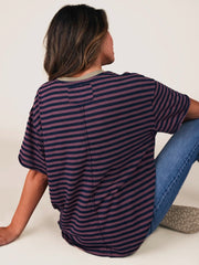 Take It In Striped Cotton Tee - Wild Plum