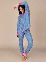 Mix & Match Waffle Long Johns - Turquoise Floral Bouquets