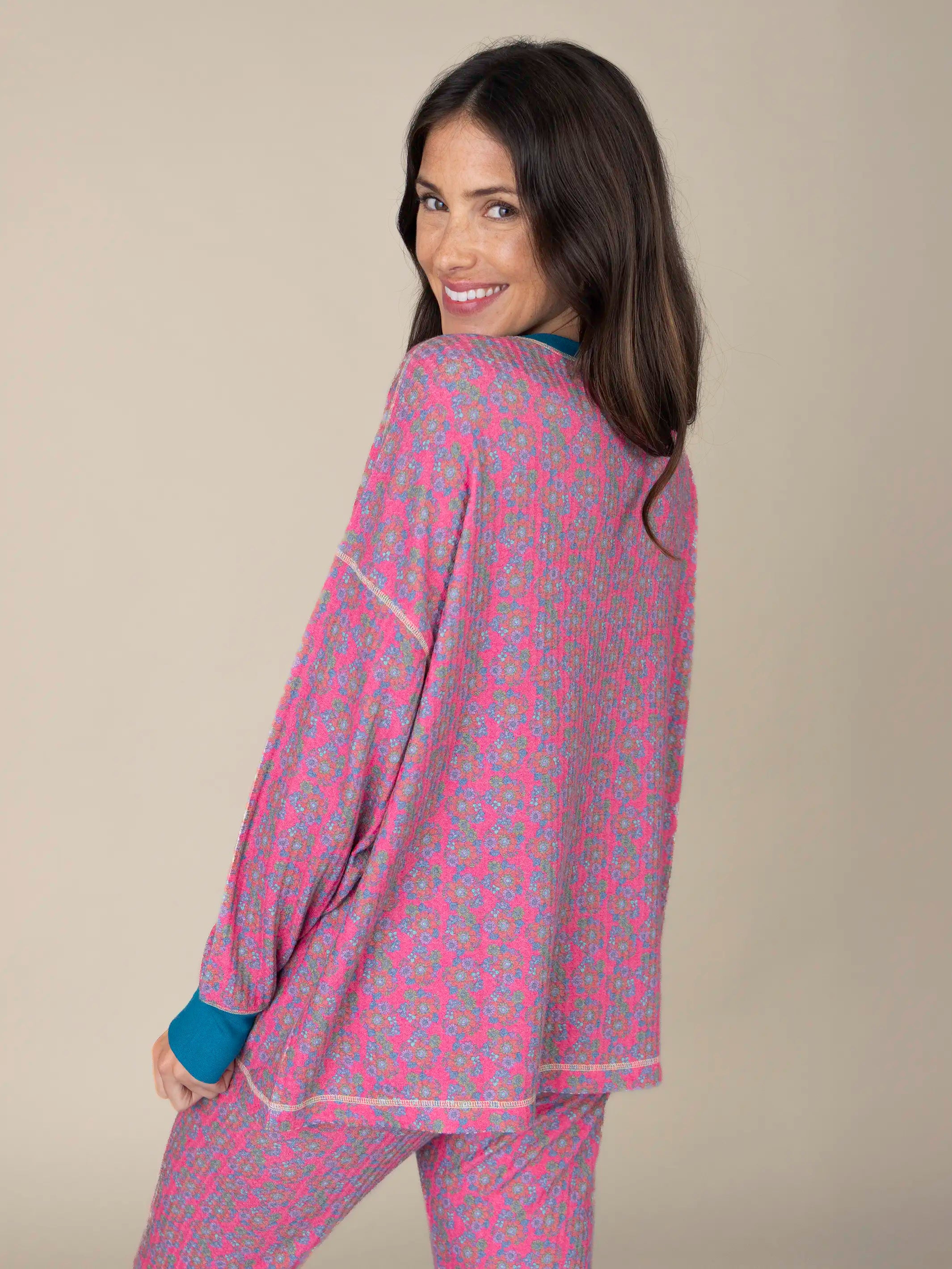 Mix & Match Waffle Pajama Top - Pink Floral Bundles