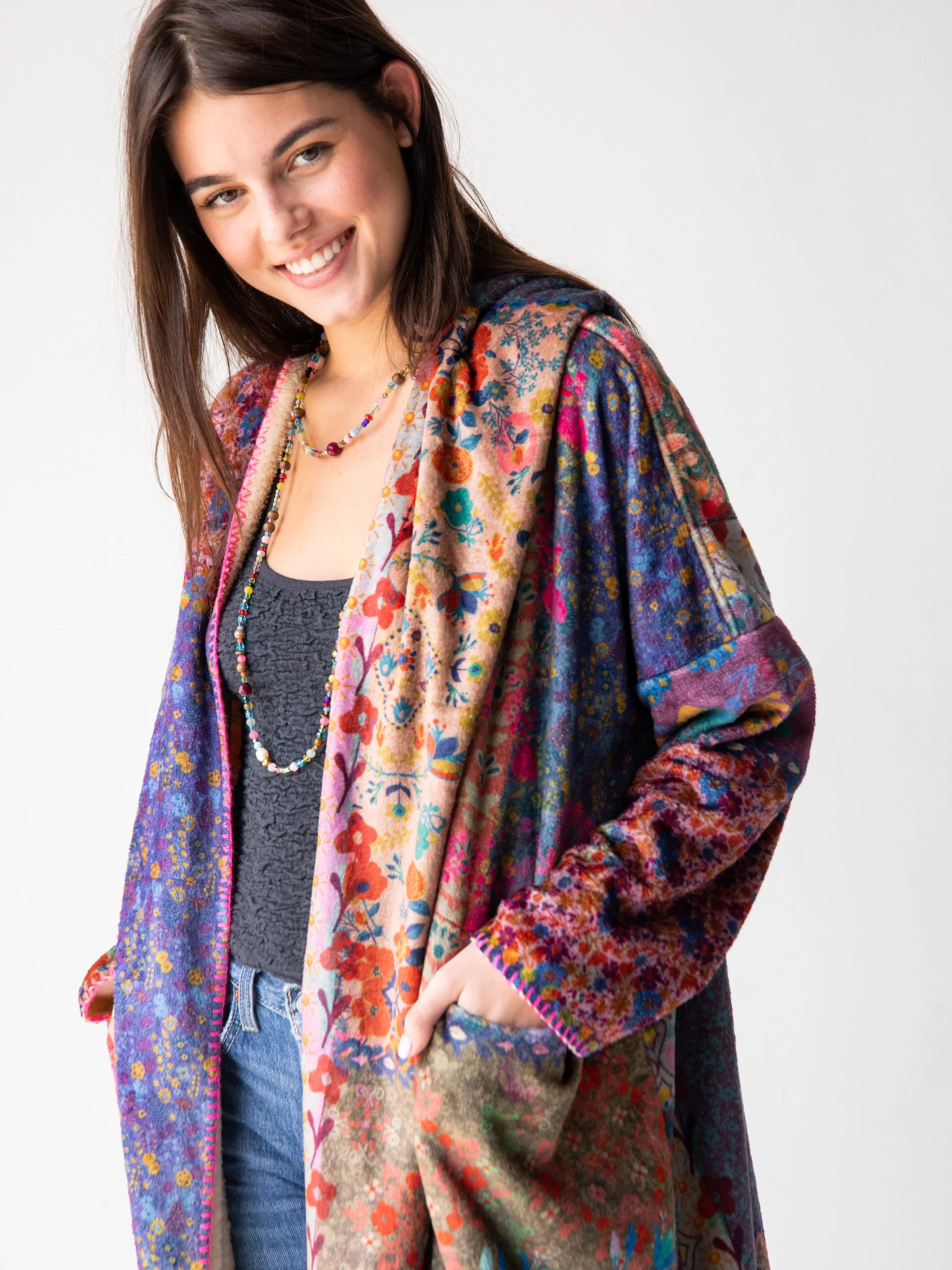 Cozy Blanket Kimono - Vintage Patchwork Long Length