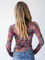Danielle Square Neck Velvet Top - Dark Floral Garden