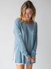 Oversized Cotton Doodle Tee - Light Blue
