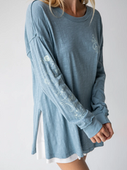 Oversized Cotton Doodle Tee - Light Blue