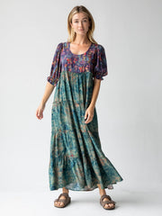 Collette Tiered Maxi Dress - Navy Turquoise Floral
