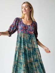 Collette Tiered Maxi Dress - Navy Turquoise Floral