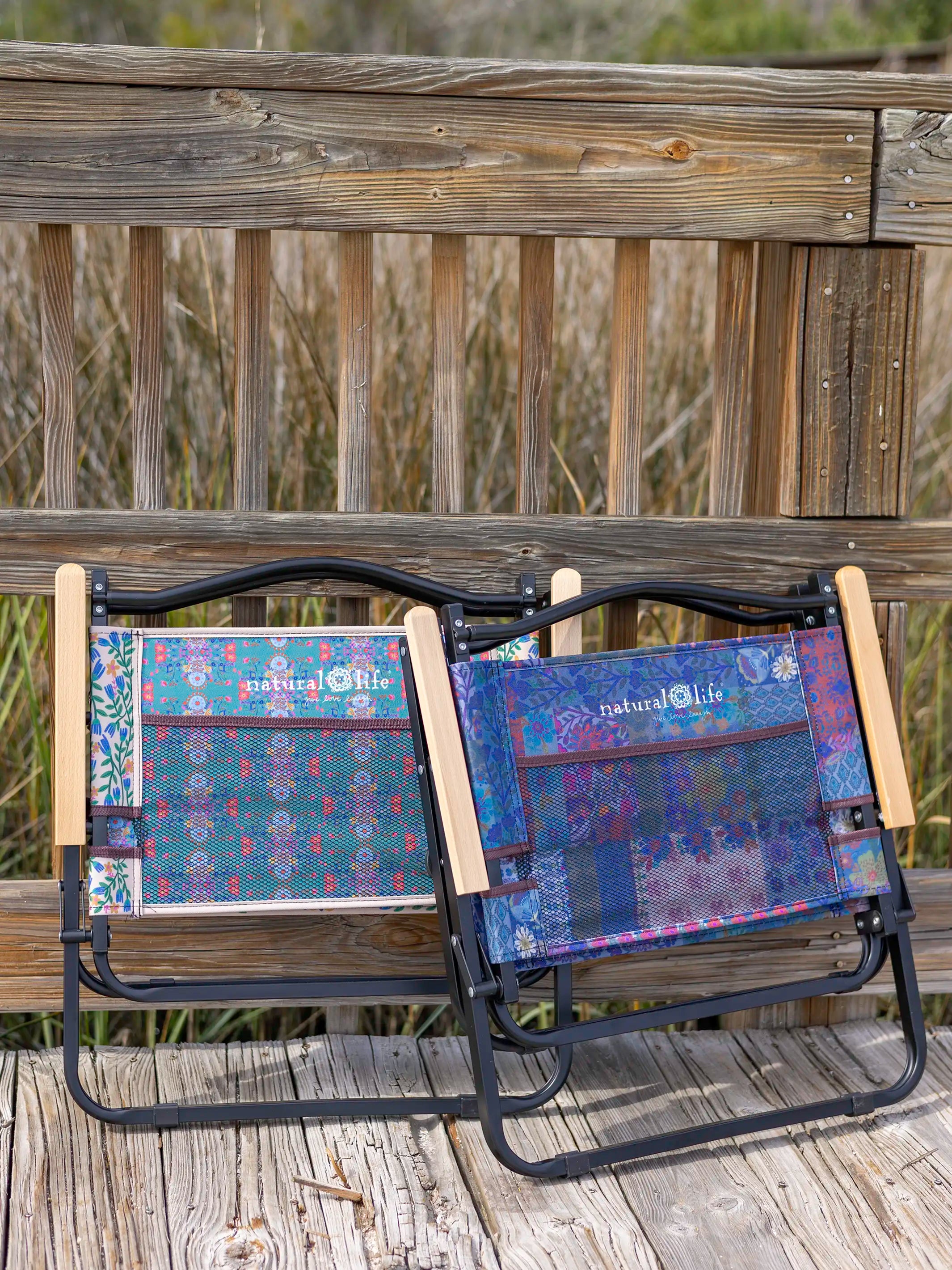 Portable Outdoor Folding Chair - Light Turquoise Flower