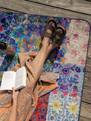 XL Water Resistant Picnic Blanket - Blue Patchwork