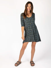 All Day "ButterSoft" Mini Tee Dress - Navy Floral Vines