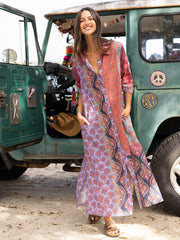 Drew Cotton Gauze Shirt Dress - Red Patchwork