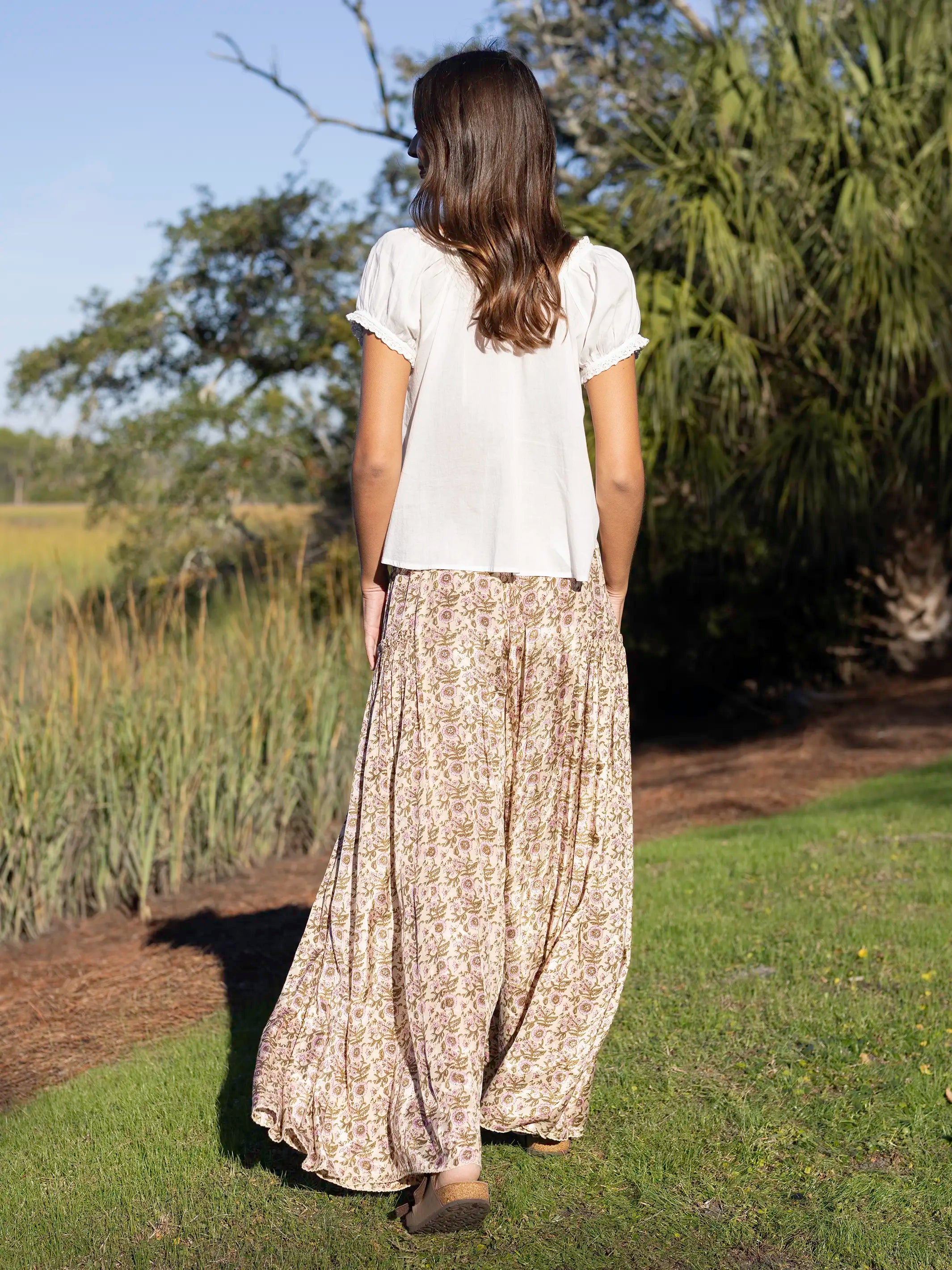 Margaux Wide Leg Pant - Cream Vine Floral