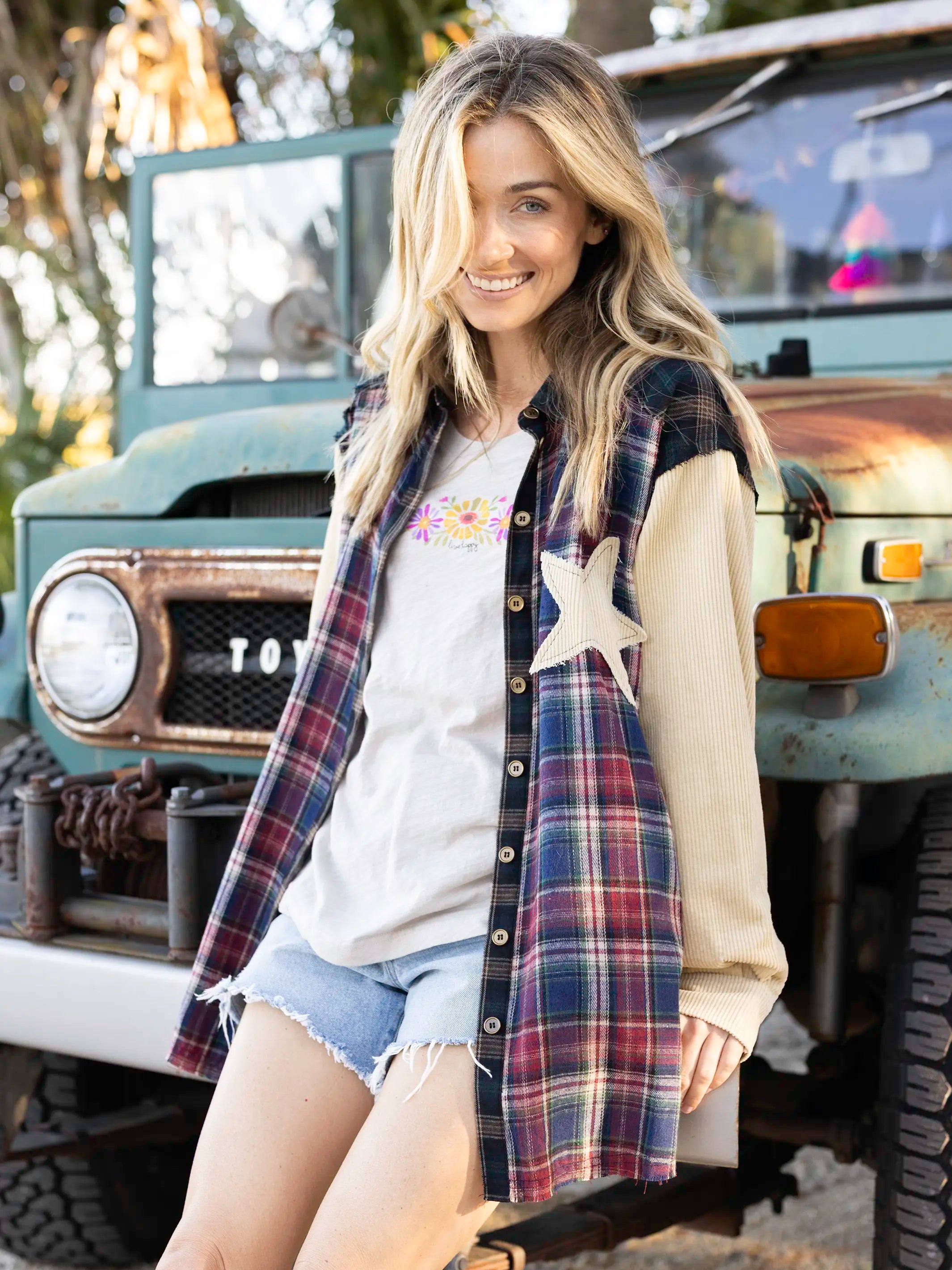 Carter Applique Flannel Shirt - Cream Star