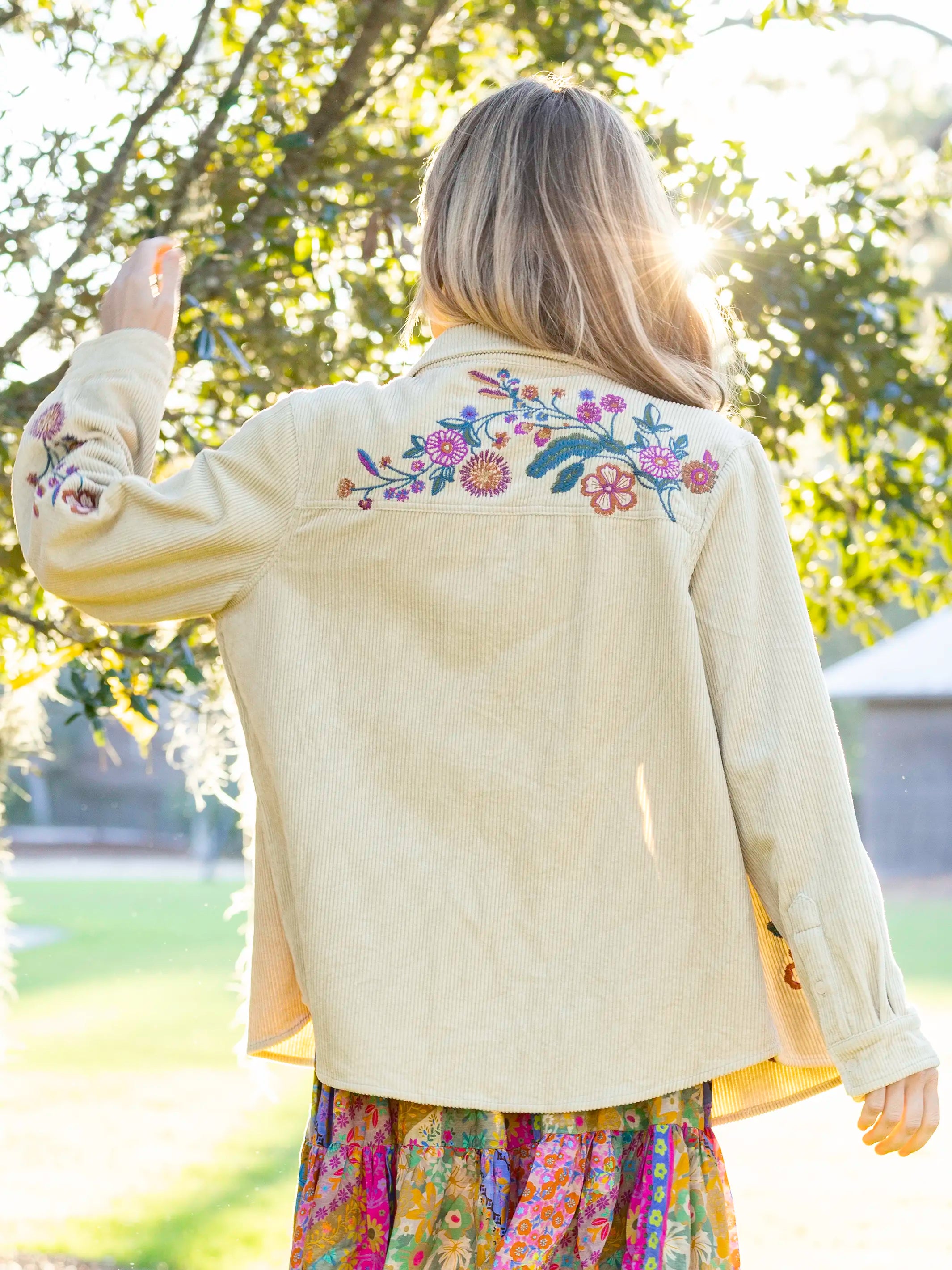 Cutest Embroidered Corduroy Shirt - Cream Floral