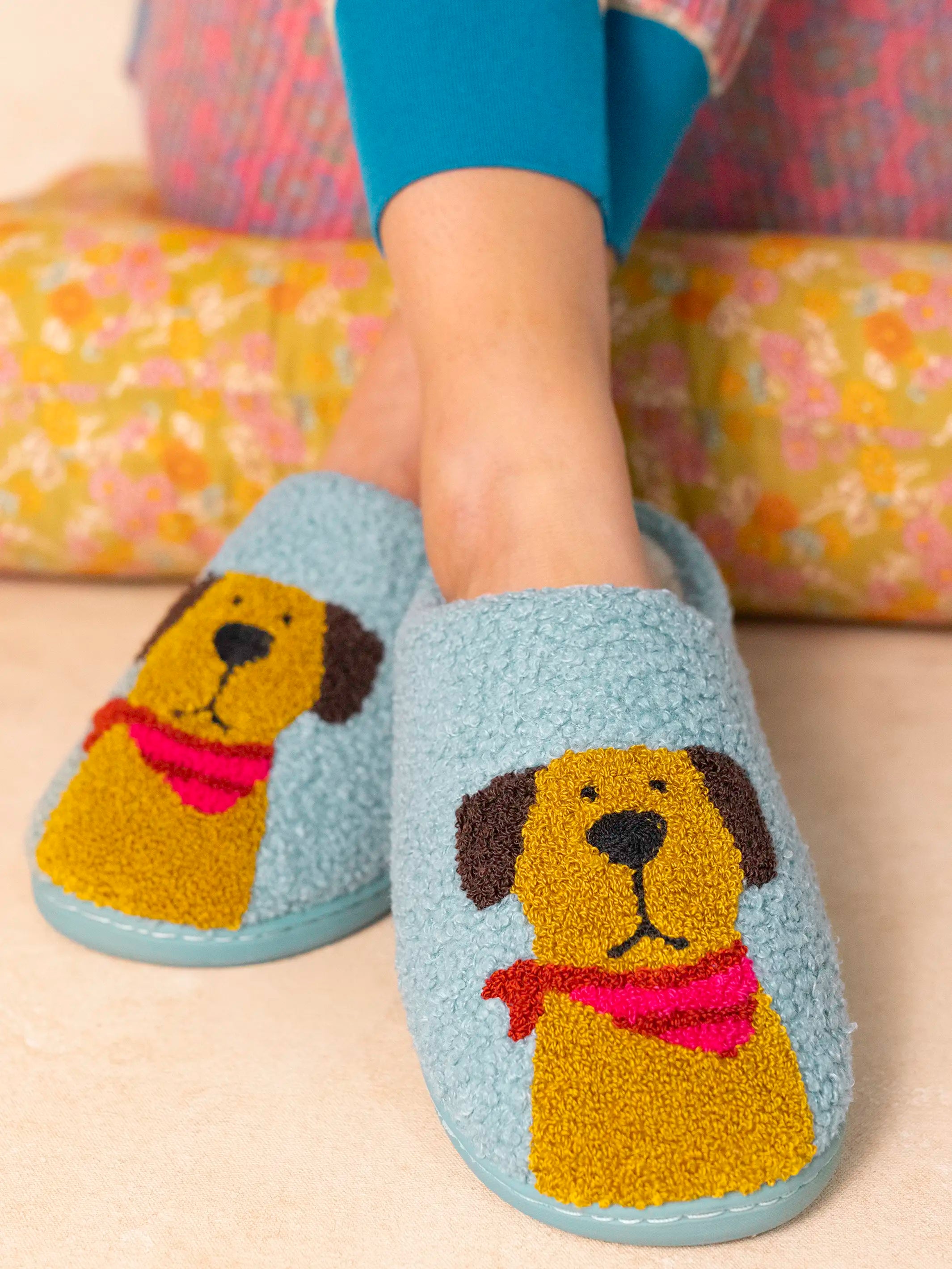 Icon Sherpa Slippers - Turquoise Dog