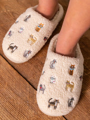Embroidered Sherpa Slippers - Cats