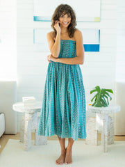 Laurel Convertible Maxi Skirt - Turquoise Cream Stripes Cotton