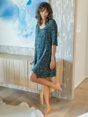 All Day "ButterSoft" Mini Tee Dress - Navy Floral Vines