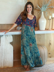Collette Tiered Maxi Dress - Navy Turquoise Floral
