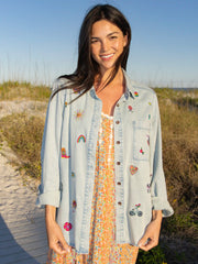 Fave Little Things Embroidered Shirt - Light Wash Denim
