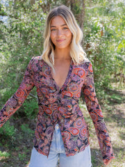 Carina Mesh Top - Black Sketched Paisley