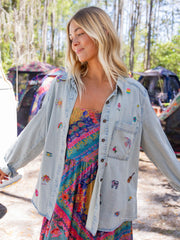 Fave Little Things Embroidered Shirt - Light Wash Denim