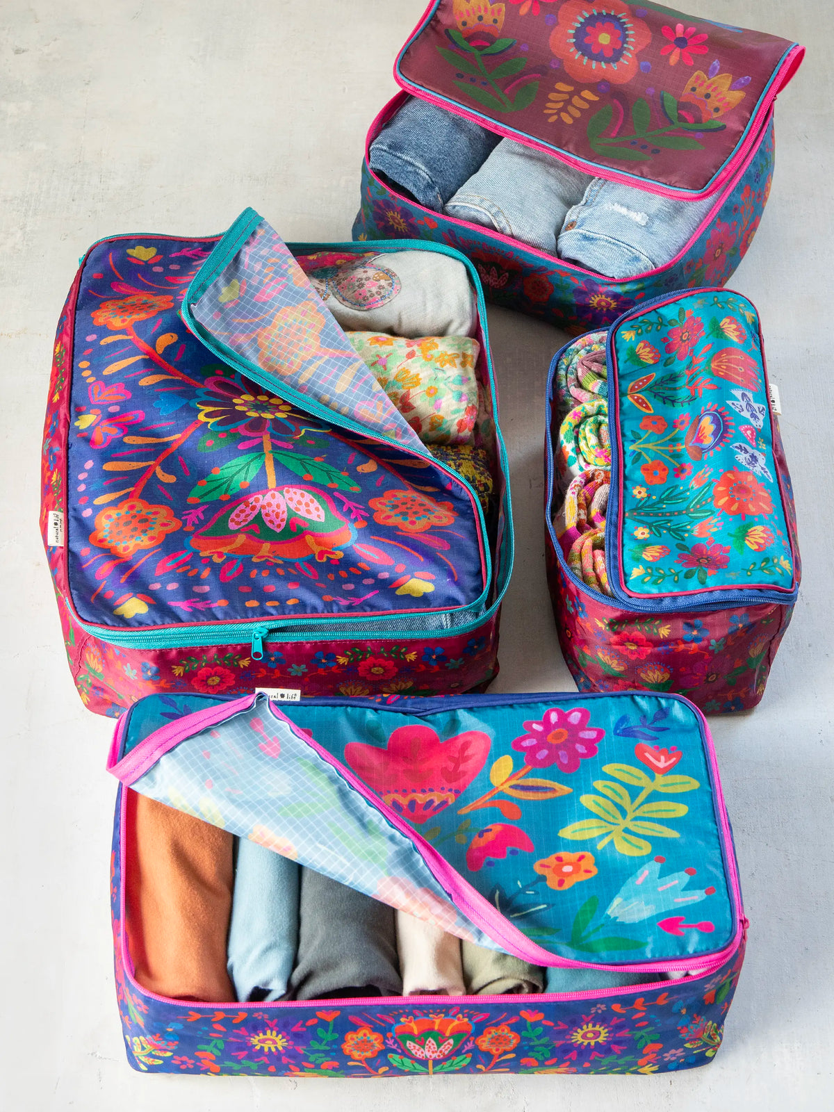 Travel Packing Cubes, Set of 4 - Multi Folk Flower