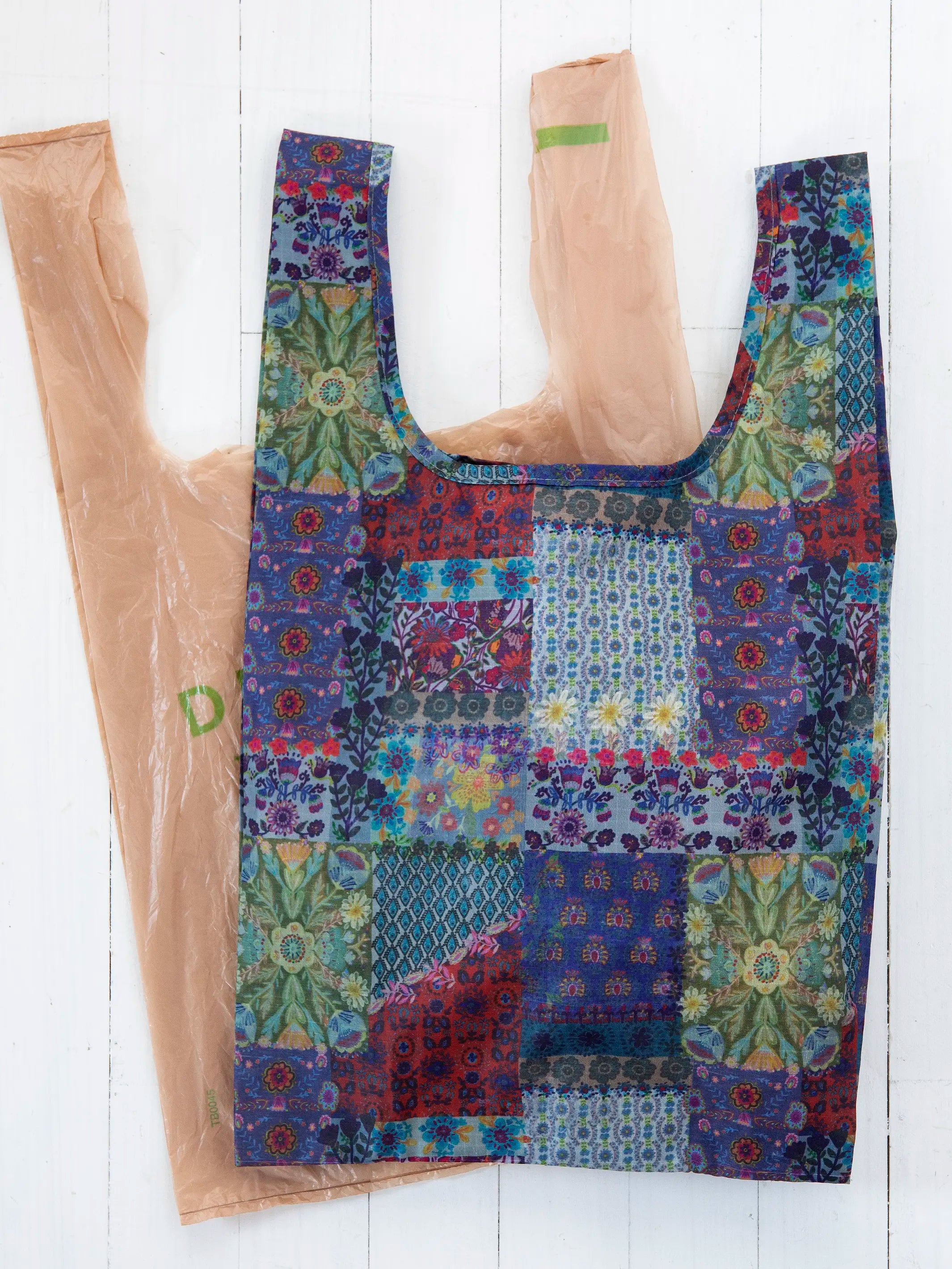 Reusable Market Tote - Blue Patchwork