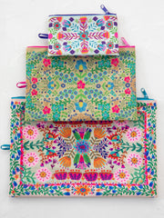 Anything & Everything Pouches, Set of 3 - Taupe Folk Flower