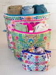 Anything & Everything Pouches, Set of 3 - Taupe Folk Flower