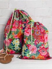 Travel Laundry Bag Set - Pink Painted Garden