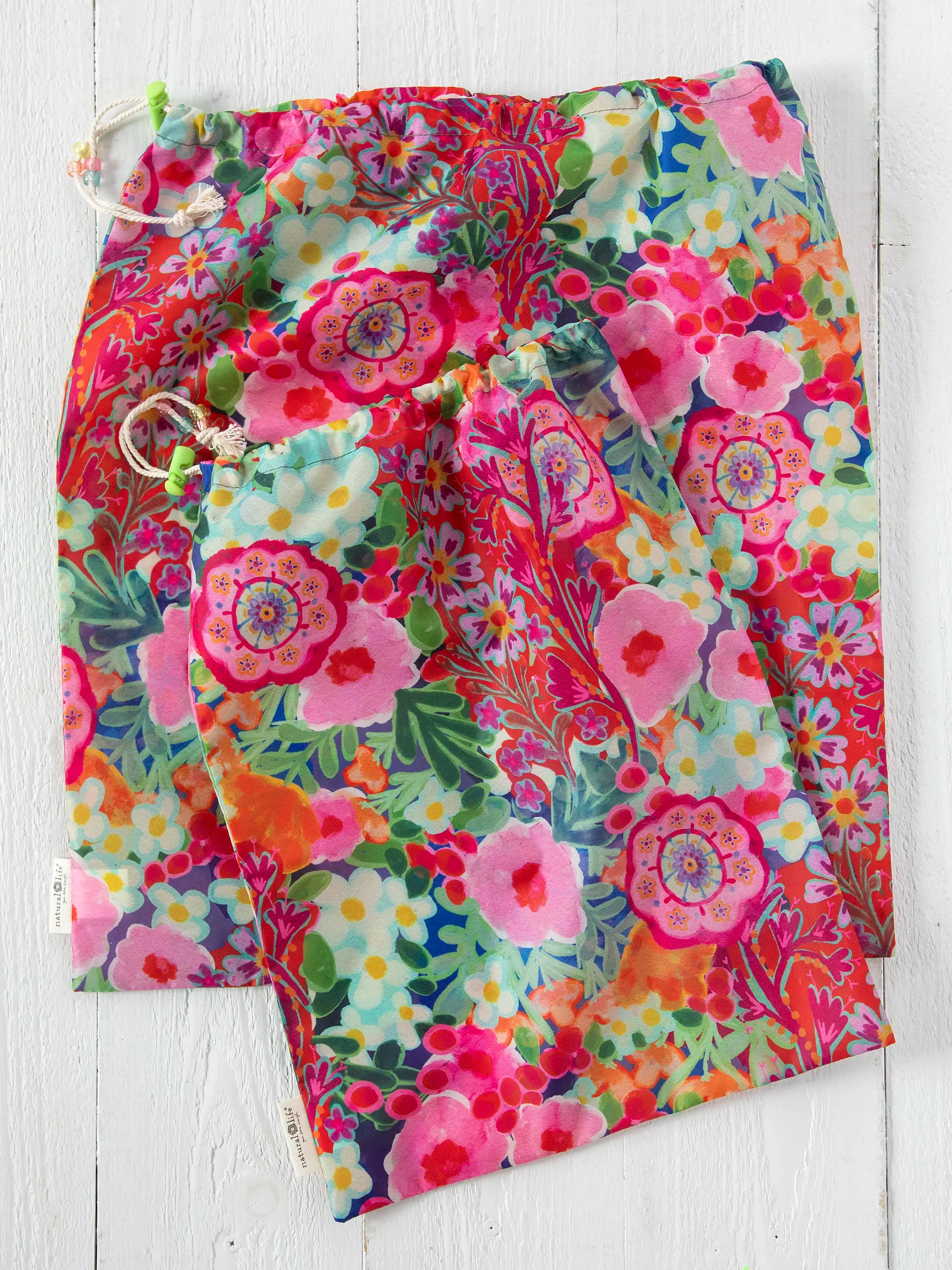 Travel Laundry Bag Set - Pink Painted Garden