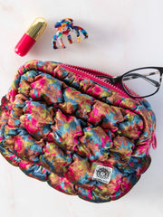 Dana Velvet Puffy Pouch - Teal Pink Floral