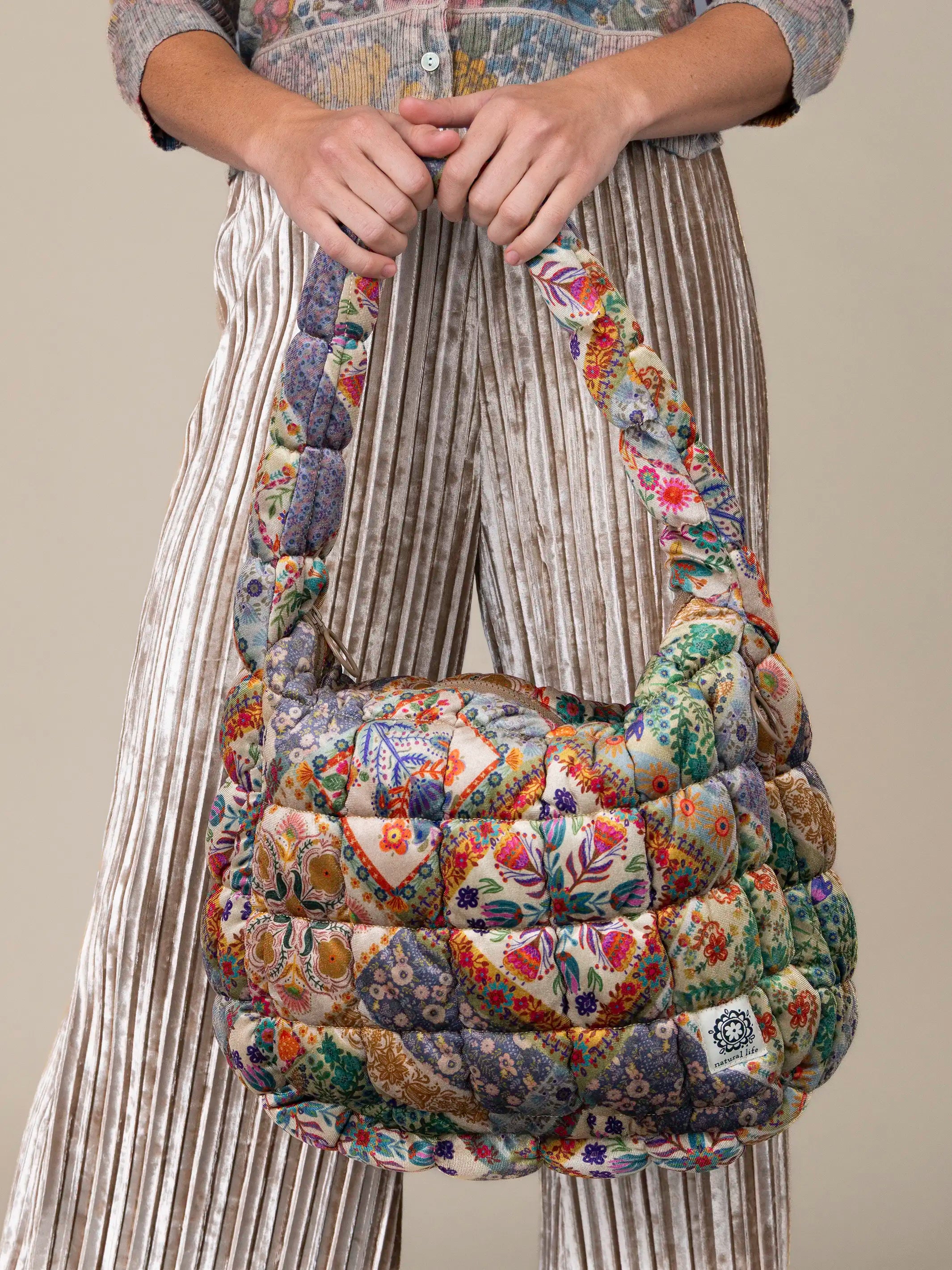 Puffy Velvet Fit-It-All Bag - Large Mandala Folk Patchwork