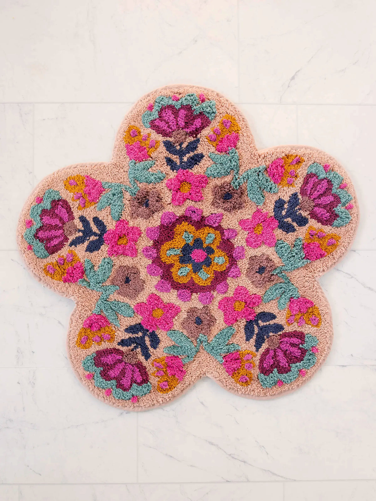 Tufted Cotton Bath Mat - Dusty Rose Flower