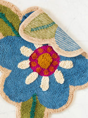 Tufted Cotton Bath Mat - Turquoise Flower