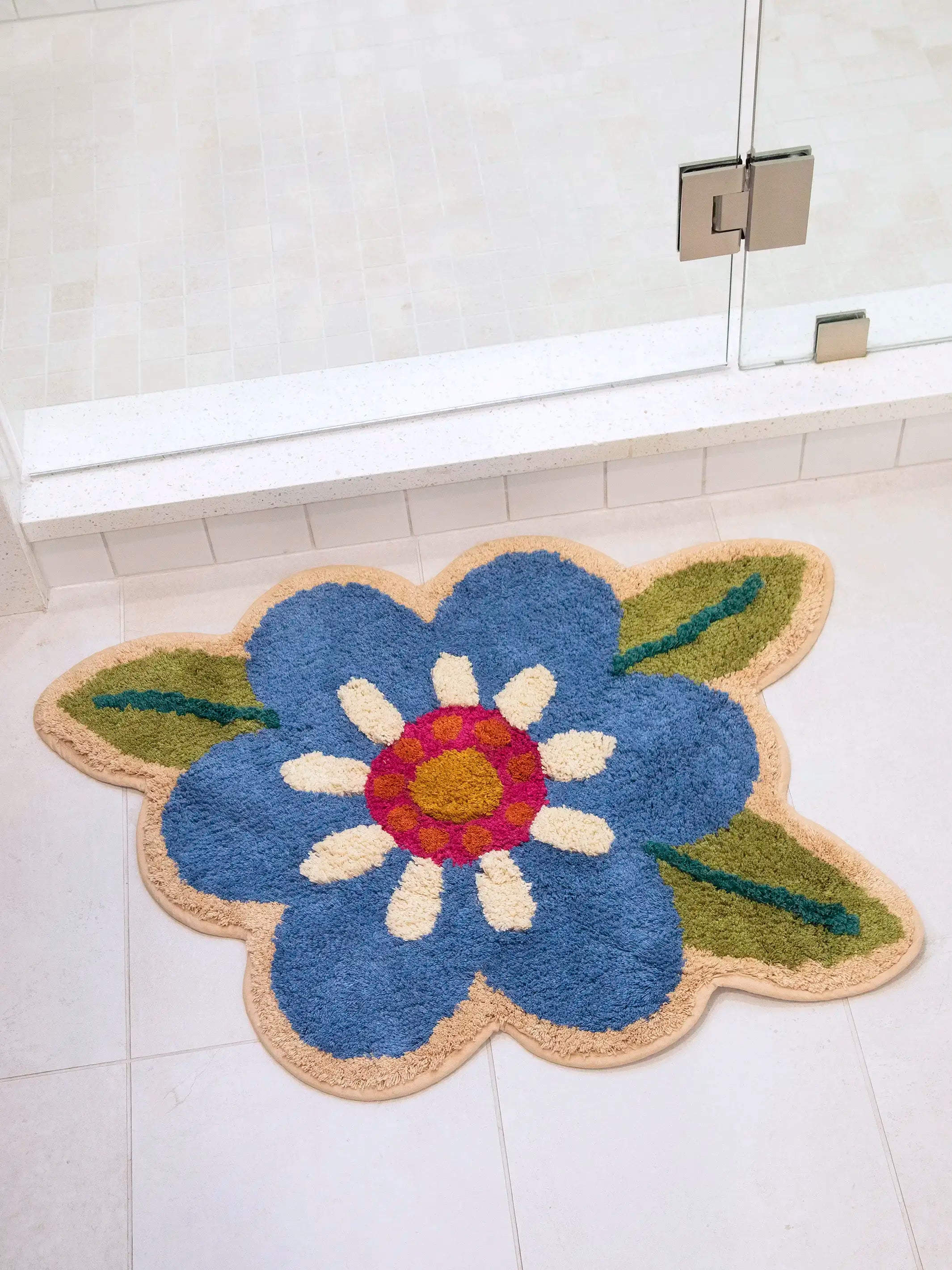 Tufted Cotton Bath Mat - Turquoise Flower