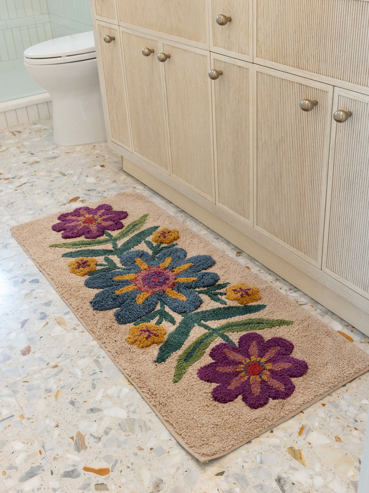 Tufted Runner Bath Mat - Taupe Flower
