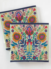 Collapsible Storage Cubes, Set of 2 - Cream Folk Flower